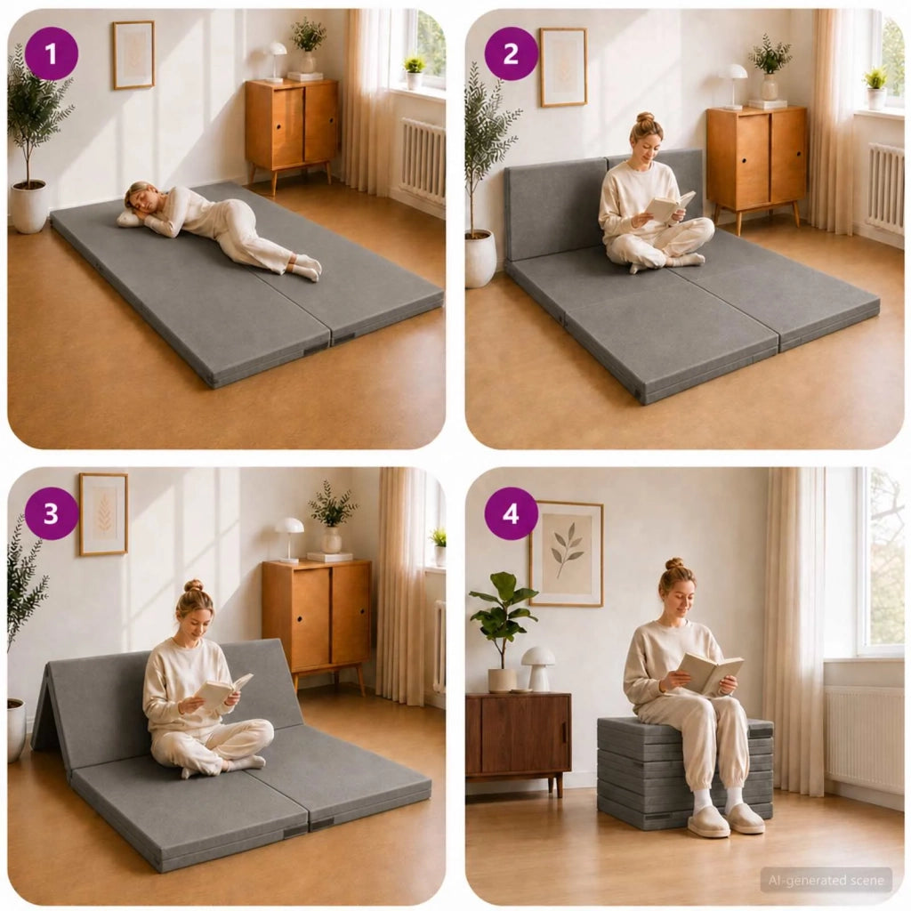 Divano Letto Pieghevole 140 x 67 x 15 cm Grigio Chiaro 900275