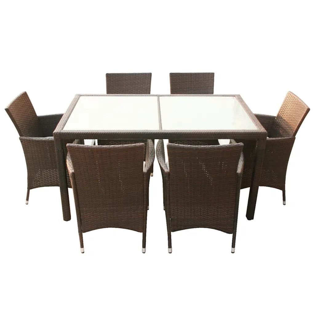 Set da Pranzo da Giardino 7 pz con Cuscini Polyrattan Marrone cod mxl 34921