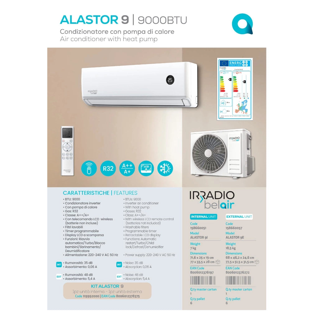 Climatizzatore Inverter Pompa di Calore KIT ALASTOR 9 9000 BTU R32 WiFi Ready per 25 m²