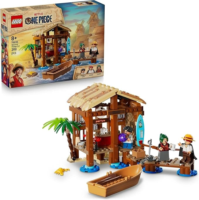 LEGO ONE PIECE La Capanna del Villaggio Foosha Giocattolo con Barca, Minifigure di Luffy, Shanks e Makino, Accessori e P