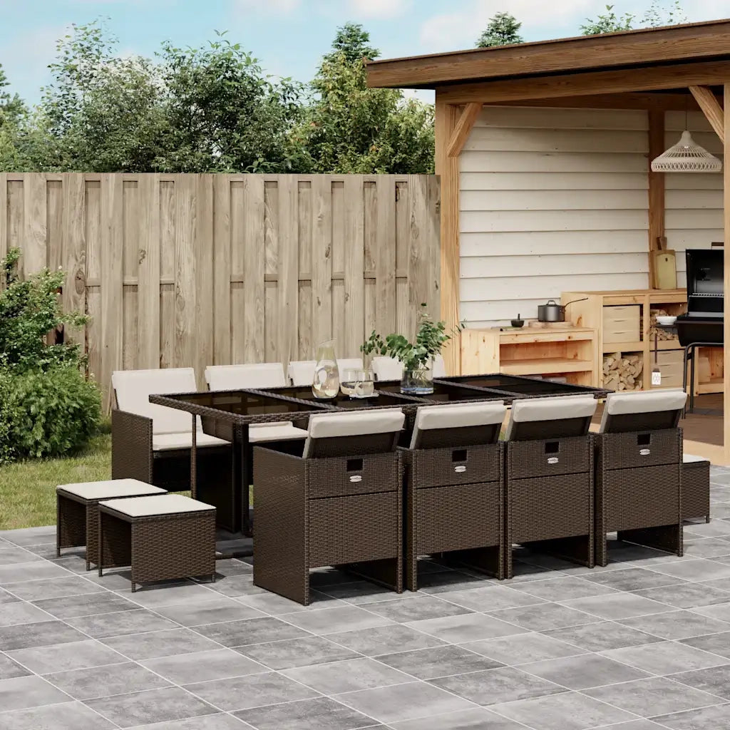vidaXL Set da Pranzo da Giardino 13pz con Cuscini Marrone Polyrattan