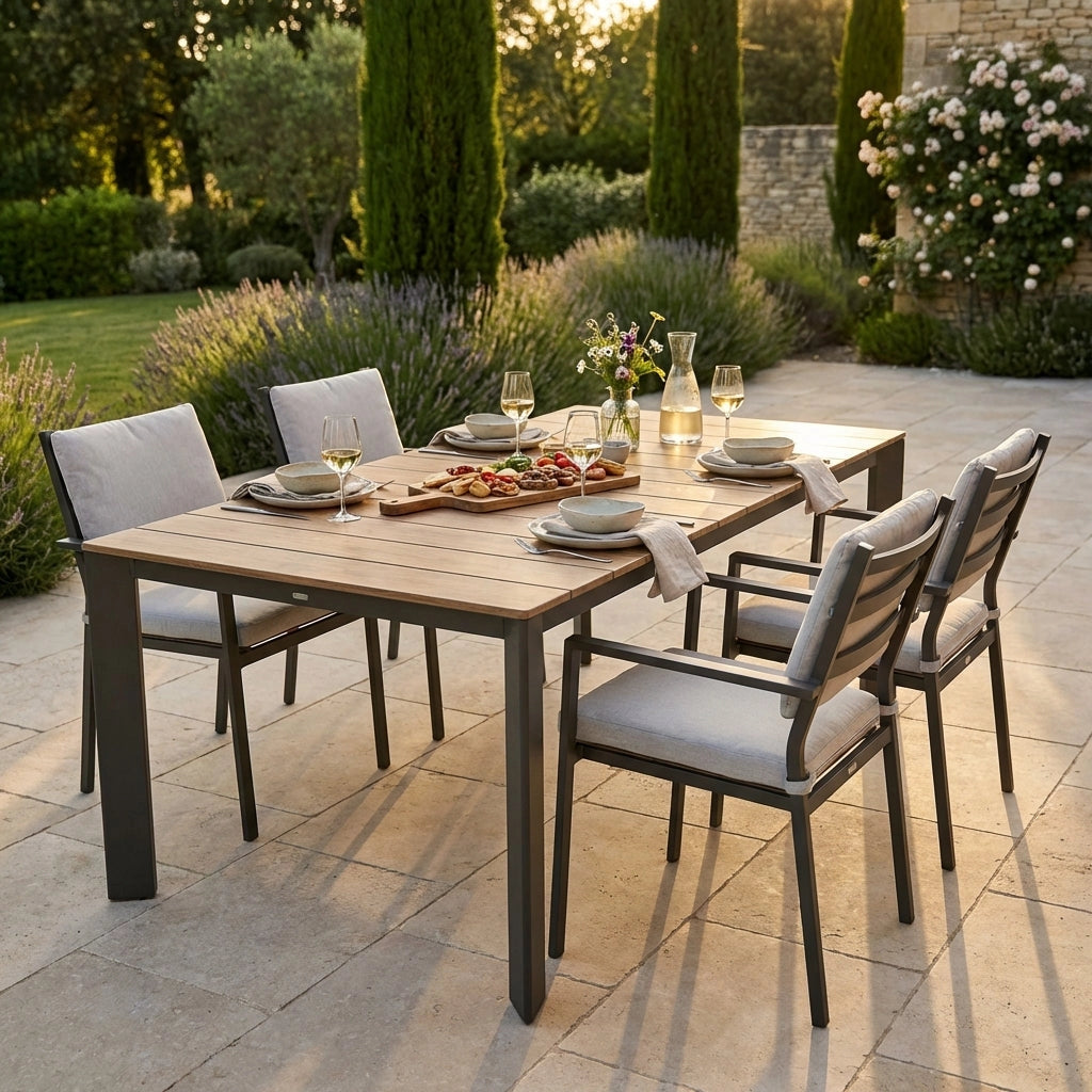 Tavolo da giardino allungabile piano effetto legno 215-280x100 cm - DEUS
