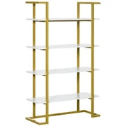 Mobile Libreria a 4 Livelli Rialzato e Multiuso, in MDF e Acciaio, 92x35x152cm