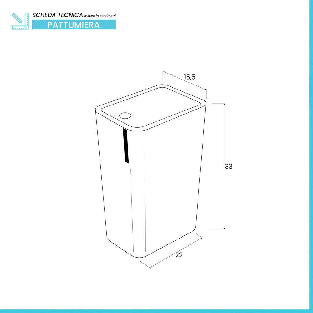 Pattumiera bagno da 8 litri in plastica grigia con coperchio Push