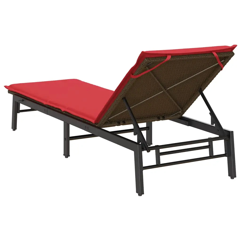 Lettino Prendisole con Cuscino Marrone in Polyrattan