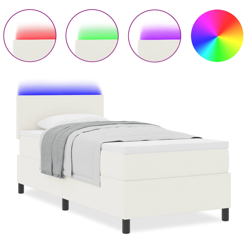 Letto Box Spring con Materasso e LED Crema 100x200 cm in Tessuto Corduroy