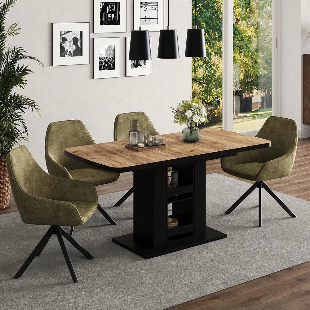 tavolo da pranzo allungabile Fenaro, Rovere Goldkraft/nero, 120 x 80 cm, allungabile con estrazione sincronizzata per lunghezza tavolo variabile