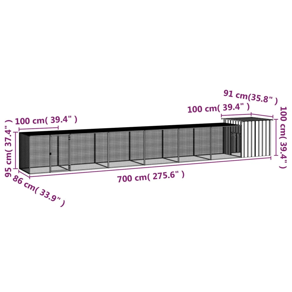 Gabbia per Polli Antracite 700x91x100 cm Acciaio Zincato 3106456