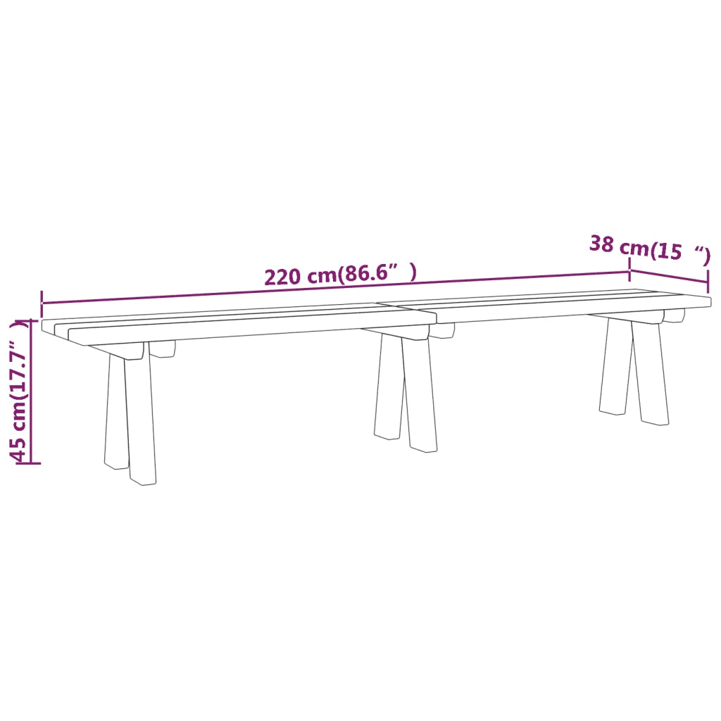 Panchina da Giardino | Panca da Giardino 220 cm in Massello di Pino Impregnato