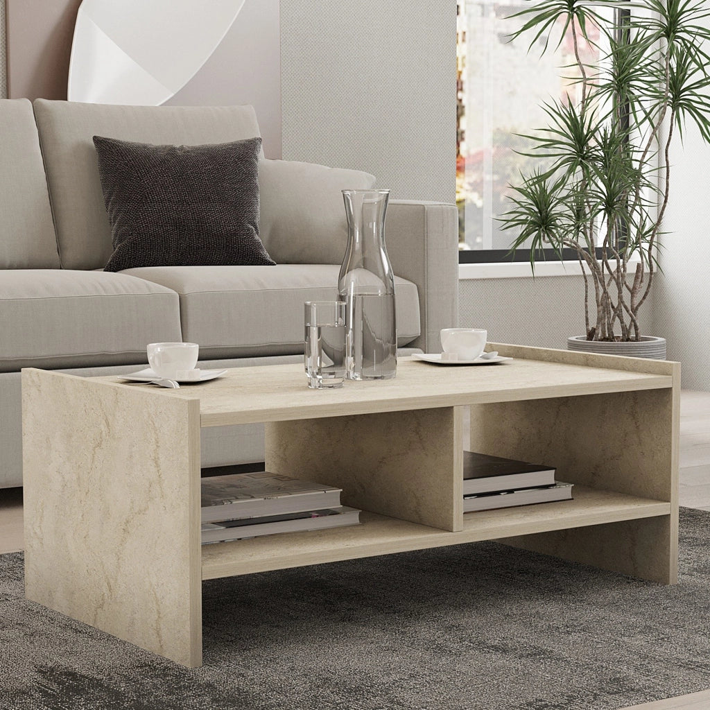Oria, Tavolino da Salotto 2 Vani, 90x50x35h cm Beige Marmo