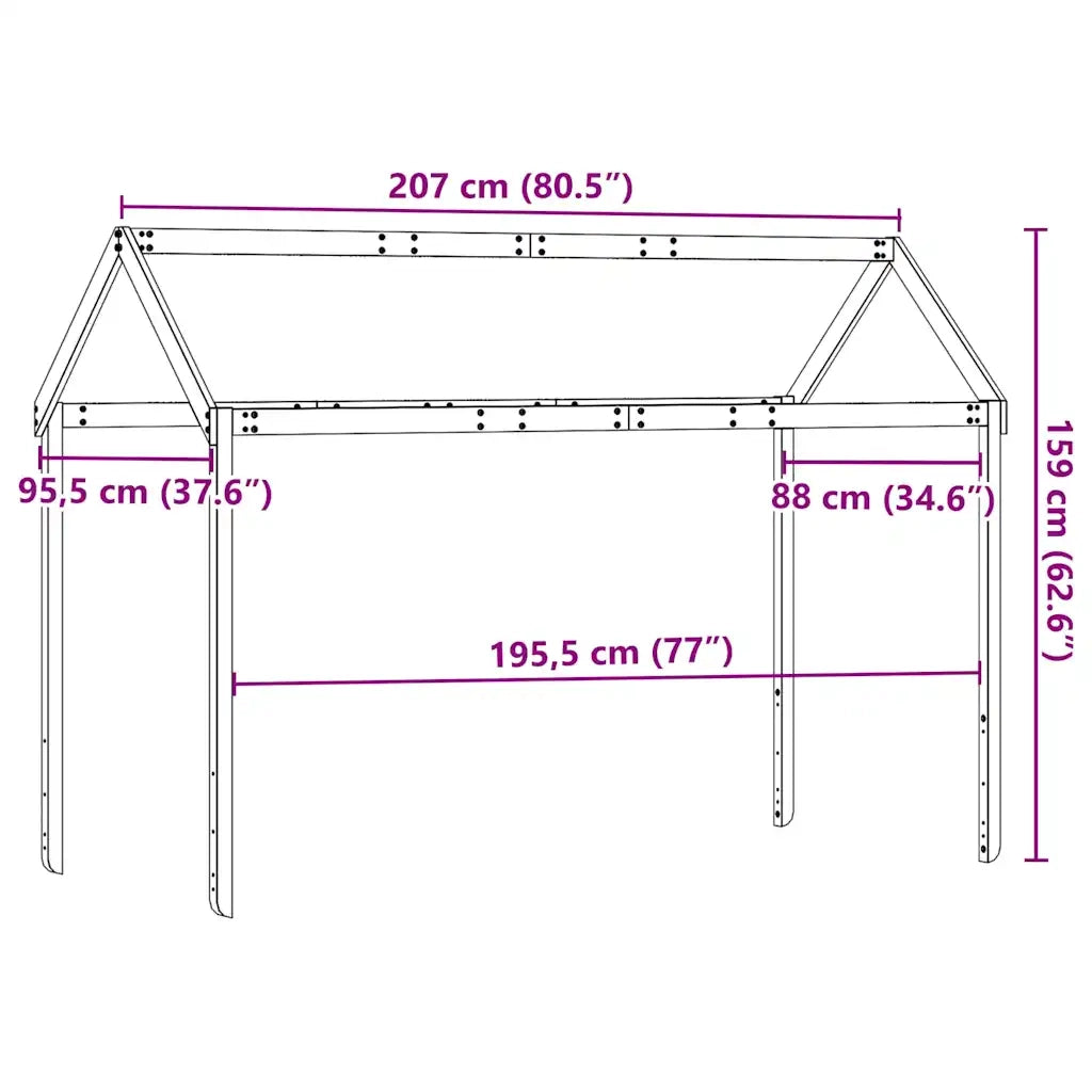 Tetto Letto Bambini Marrone Cera 207x95,5x159 cm Massello Pino