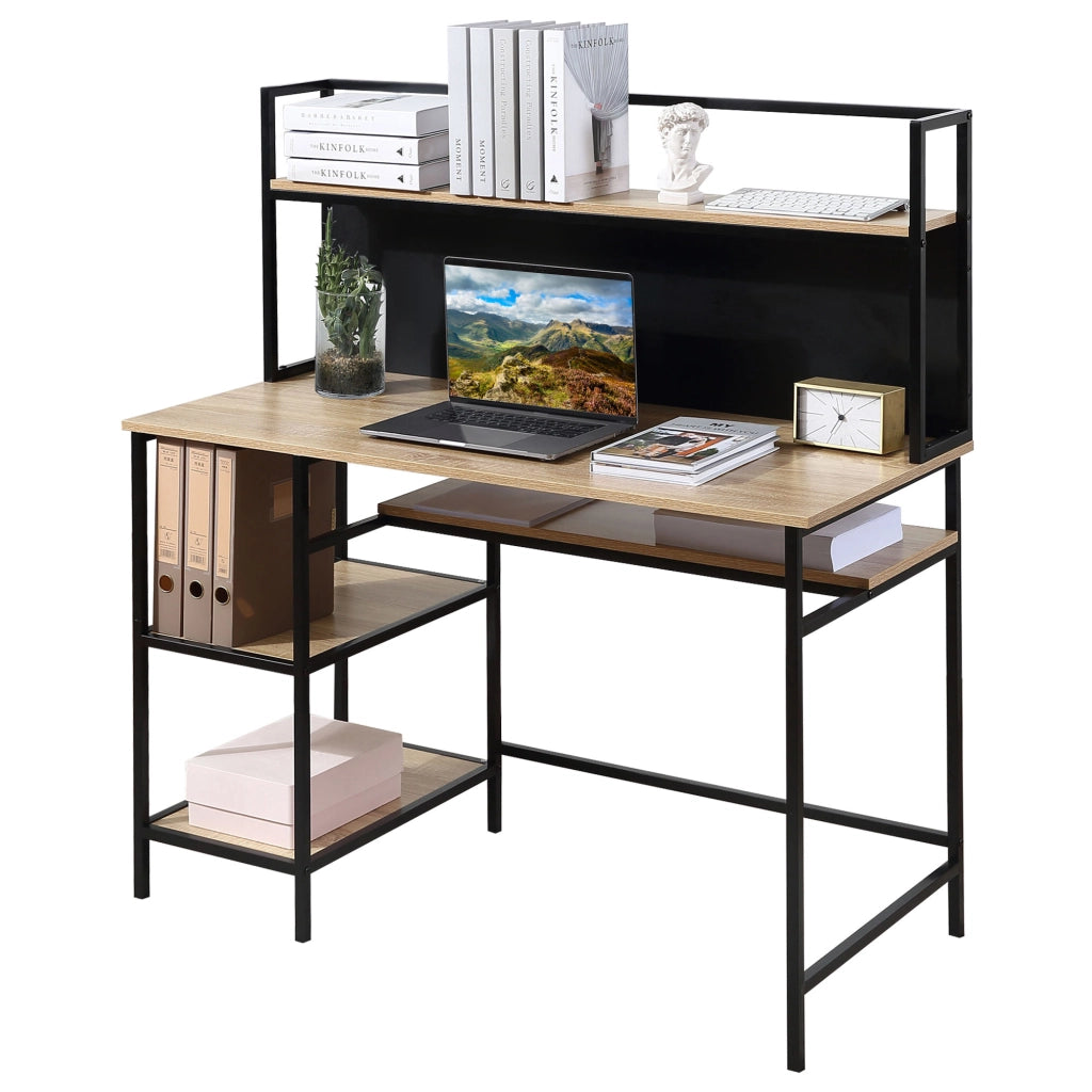Scrivania con ripiani e cassetto ¨C Zephmum ¨C Legno rovere e nero 120x53x126 cm