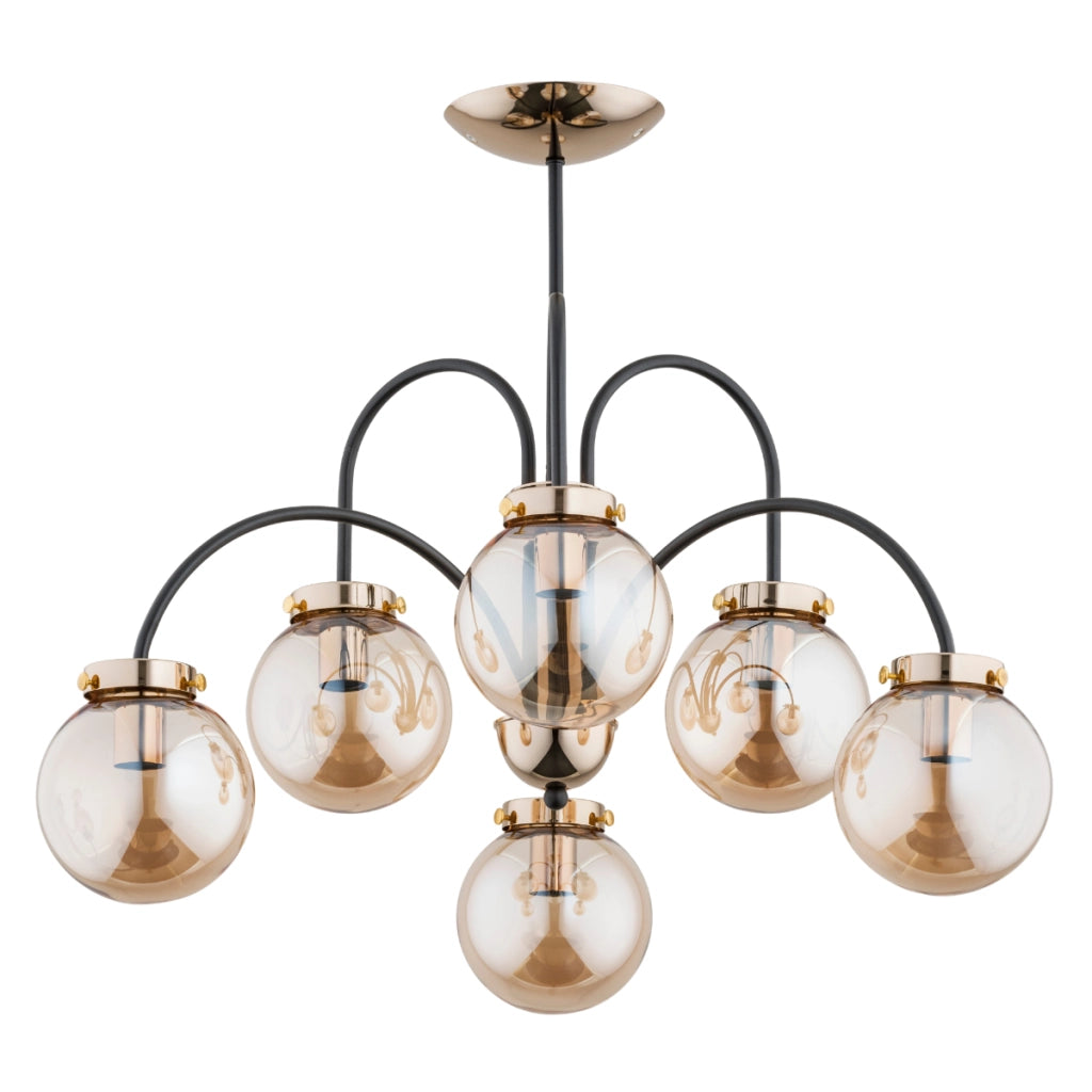 Lampadario Belize glamour nero-oro 6xE14 sfere ambra Alfa