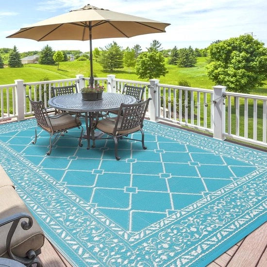 Tappeto esterno resistente all'acqua e UV - Grande tappeto per balcone 150 x 210 cm - Tappeto in plastica verde per terrazza giardino - Lavabile tappeto per campeggio esterno