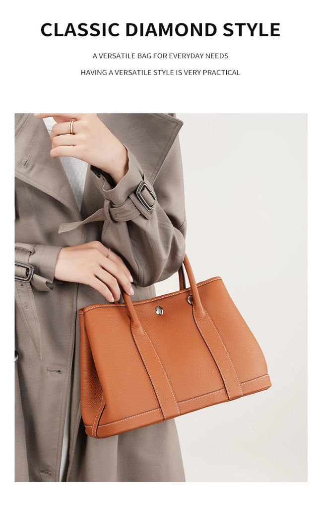 Borsa a mano da donna in vera pelle marrone