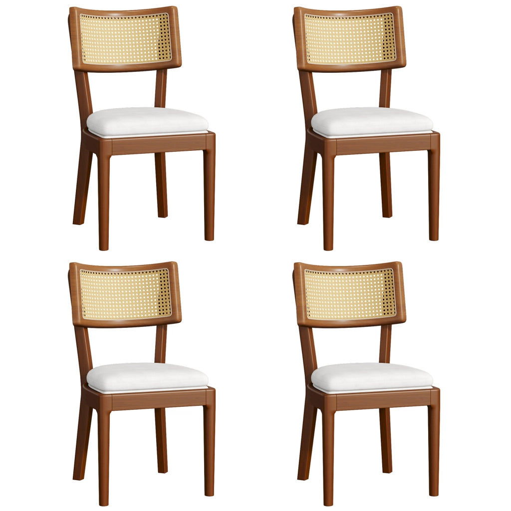 Set di 2 sedie da pranzo in legno massiccio con schienale in rattan e cuscino in lino, colore noce