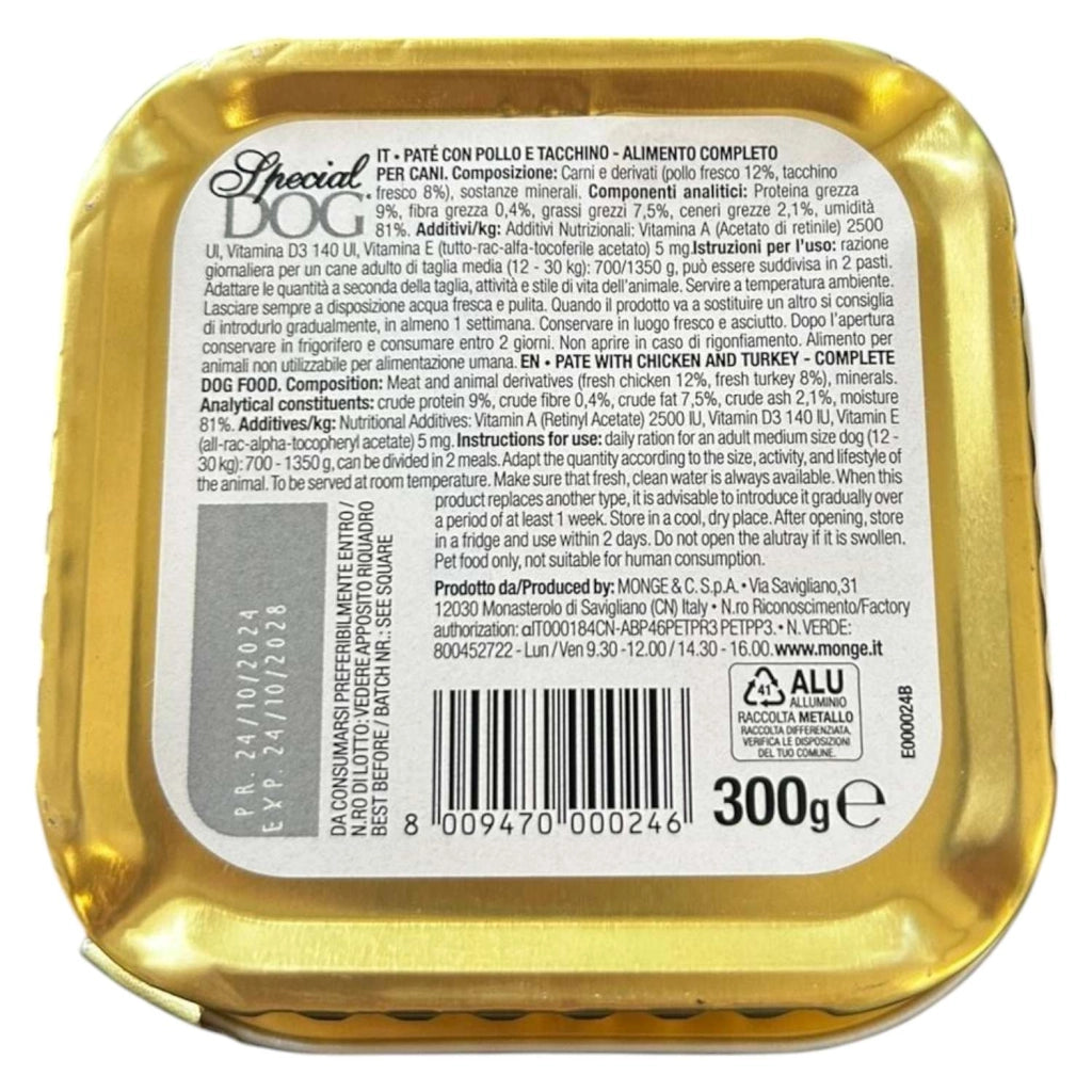 PATE' PER CANI POLLO E TACCHINO SPECIAL DOG 300G