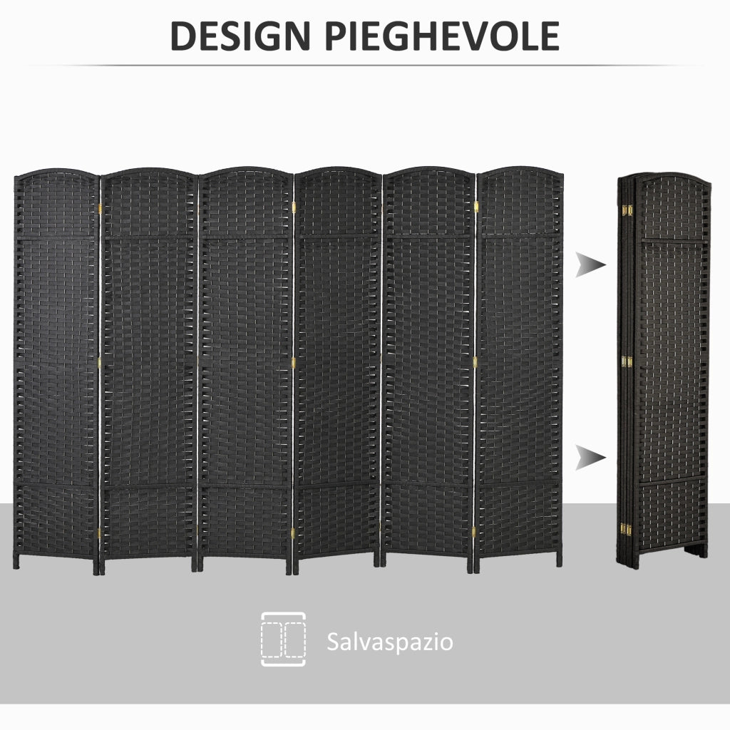 Paravento Divisorio da Interni Pieghevole a 6 Ante Intrecciato. 240x170 cm. Nero