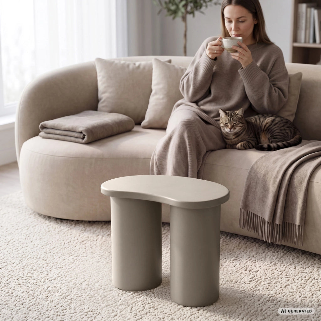 Tavolino da salotto moderno CUBE 41 cm grigio con doppia base cilindrica