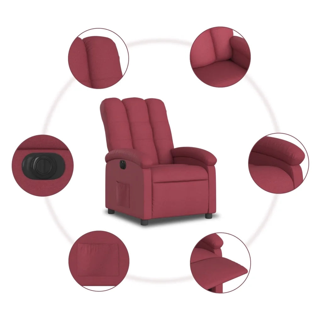 Poltrona | Sedia Relax Elettrica Reclinabile Rosso Vino in Tessuto