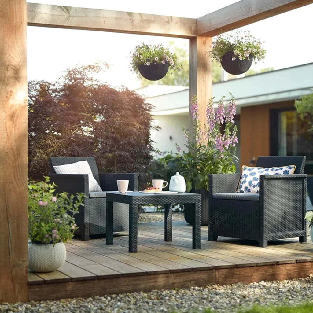 Salottino da Esterno Emma Balcony Set 3 Pezzi in Resina Effetto Rattan Colore Graphite con 2 Poltrone e Tavolino Keter