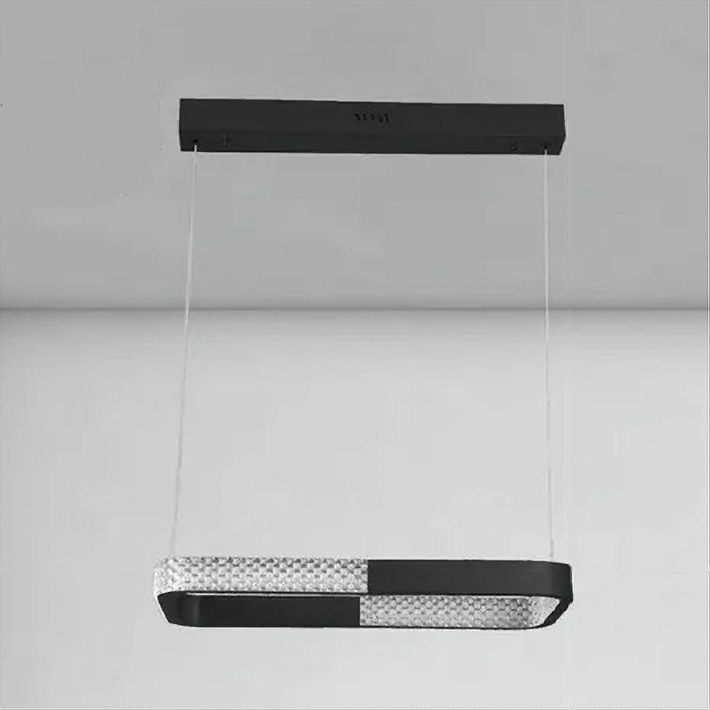 Trade Shop - Lampadario A Sospensione Led 28w Rettangolare Nero Cristallo Con Telecomando 32071 -