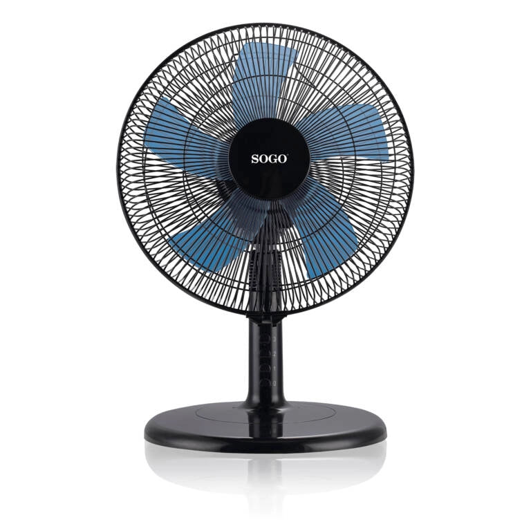 Ventilatore da tavolo 30 cm con oscillazione, 3 velocità e 5 pale silenziose 45W inclinazione regolabile - Sogo