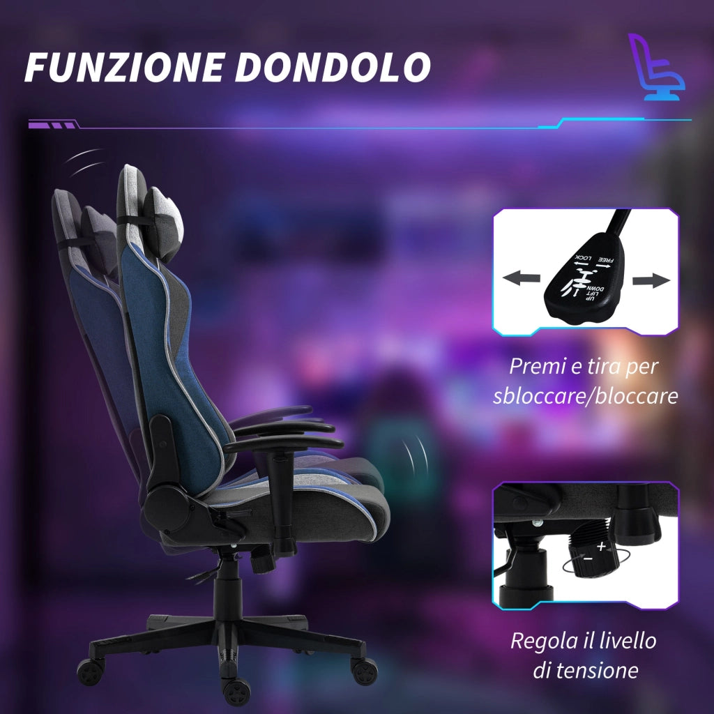 Sedia da Gaming 66x53x128-138 cm Reclinabile a 150°  Blu