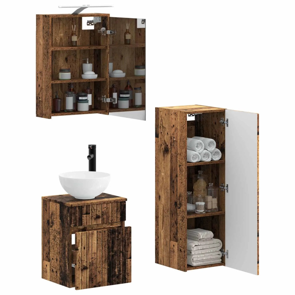 Set di mobili per il bagno 4 pcs Legno antico 3407469