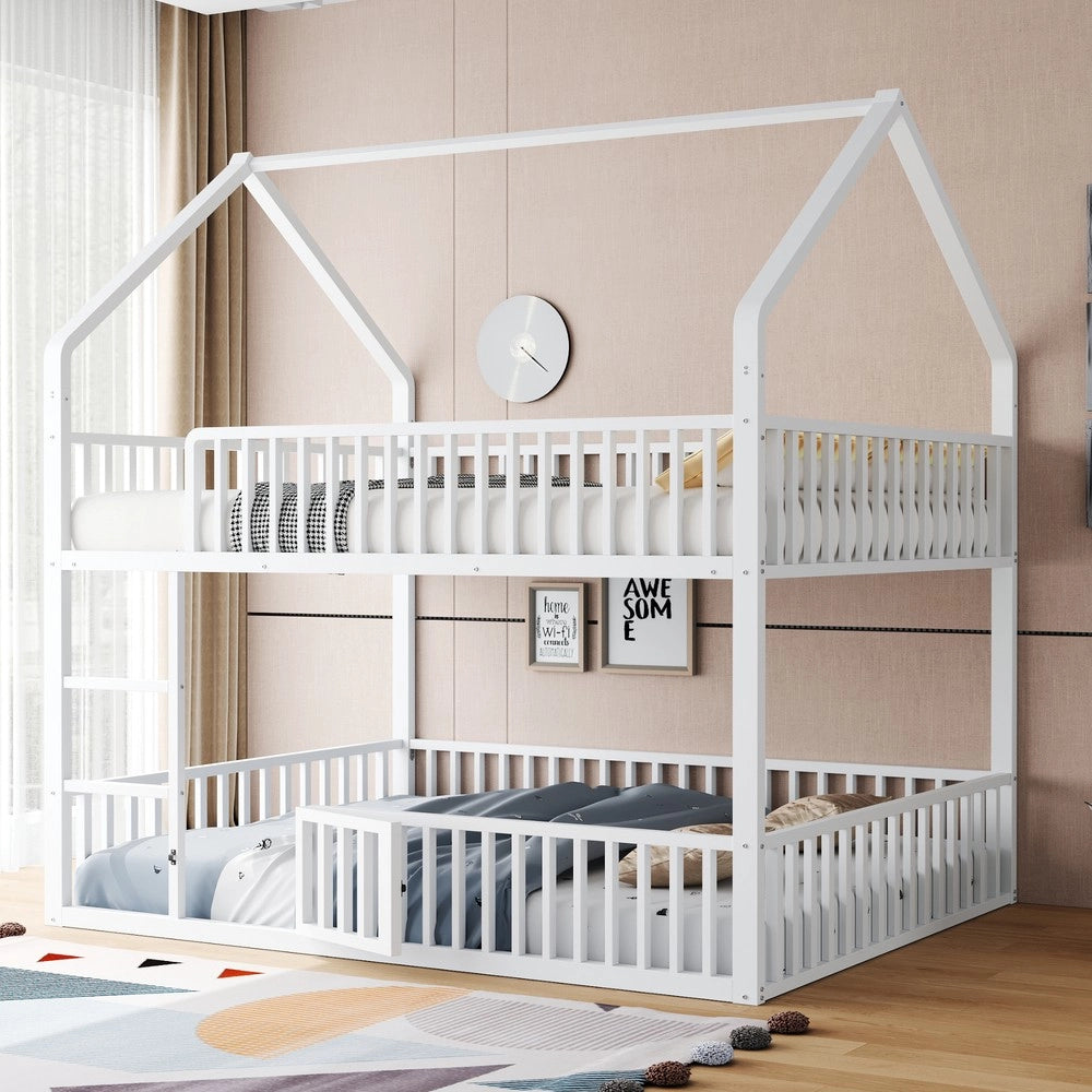 Letto a Castello per Bambini con Scala e Porta ¨C MINIMAL ¨C Metallo Bianco 140x200