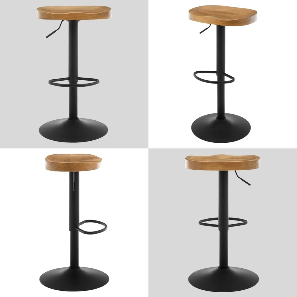 Sgabelli da Bar Set di 4, Sgabelli da Bar per Colazione in Legno Massiccio, Sgabelli da Cucina a Sella, Altezza Regolabile, Sgabelli Girevoli a 360° con Poggiapiedi, legno scuro,BH413dc-4