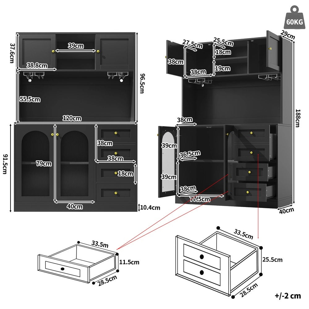 Credenza Buffet con LED ¨C Xylo ¨C Nero/Bianco, 4 Ante, 120x40x188 cm