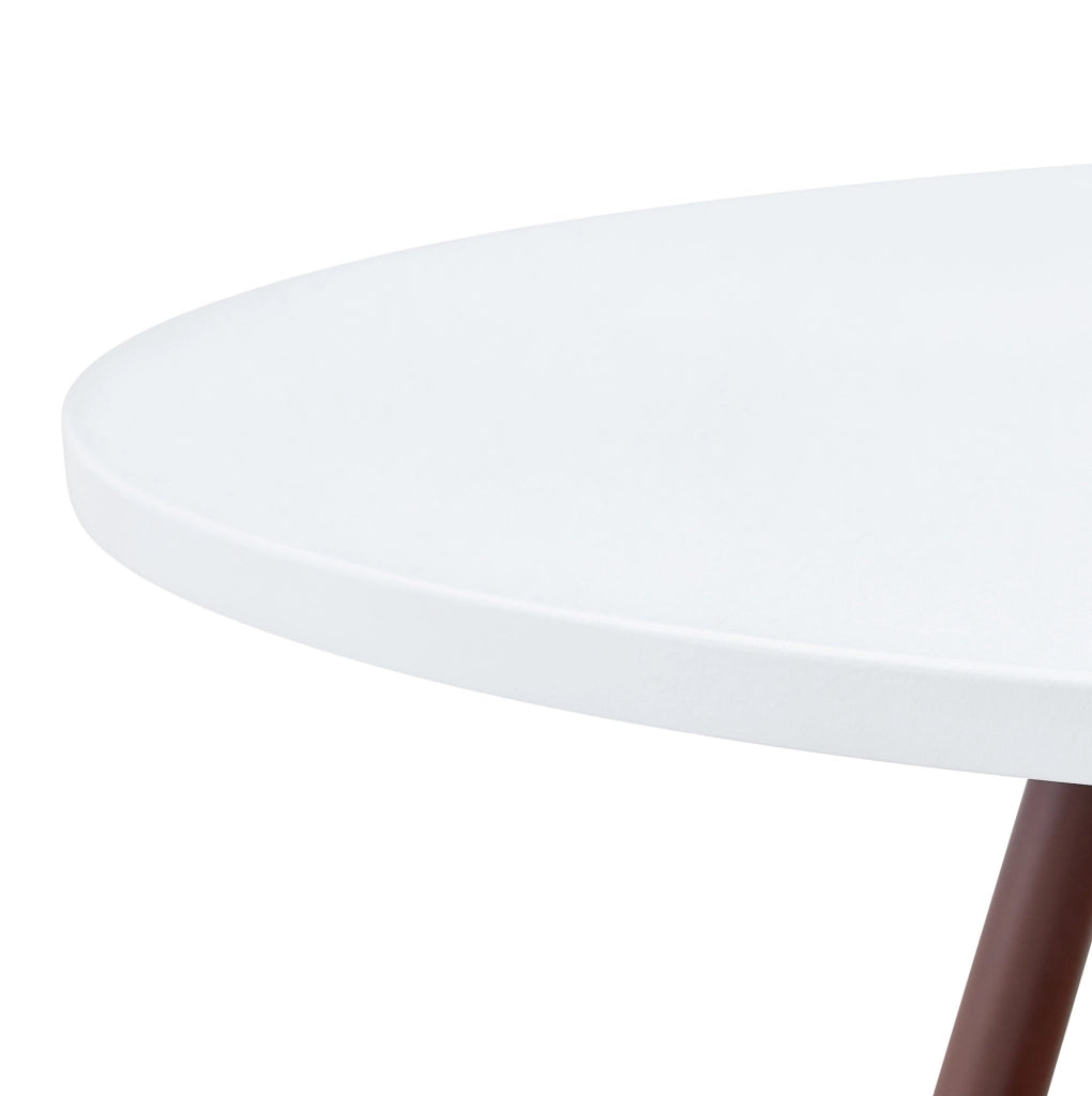 Tavolo rotondo ? 80 cm in MDF bianco e legno massello noce con cestello sospeso