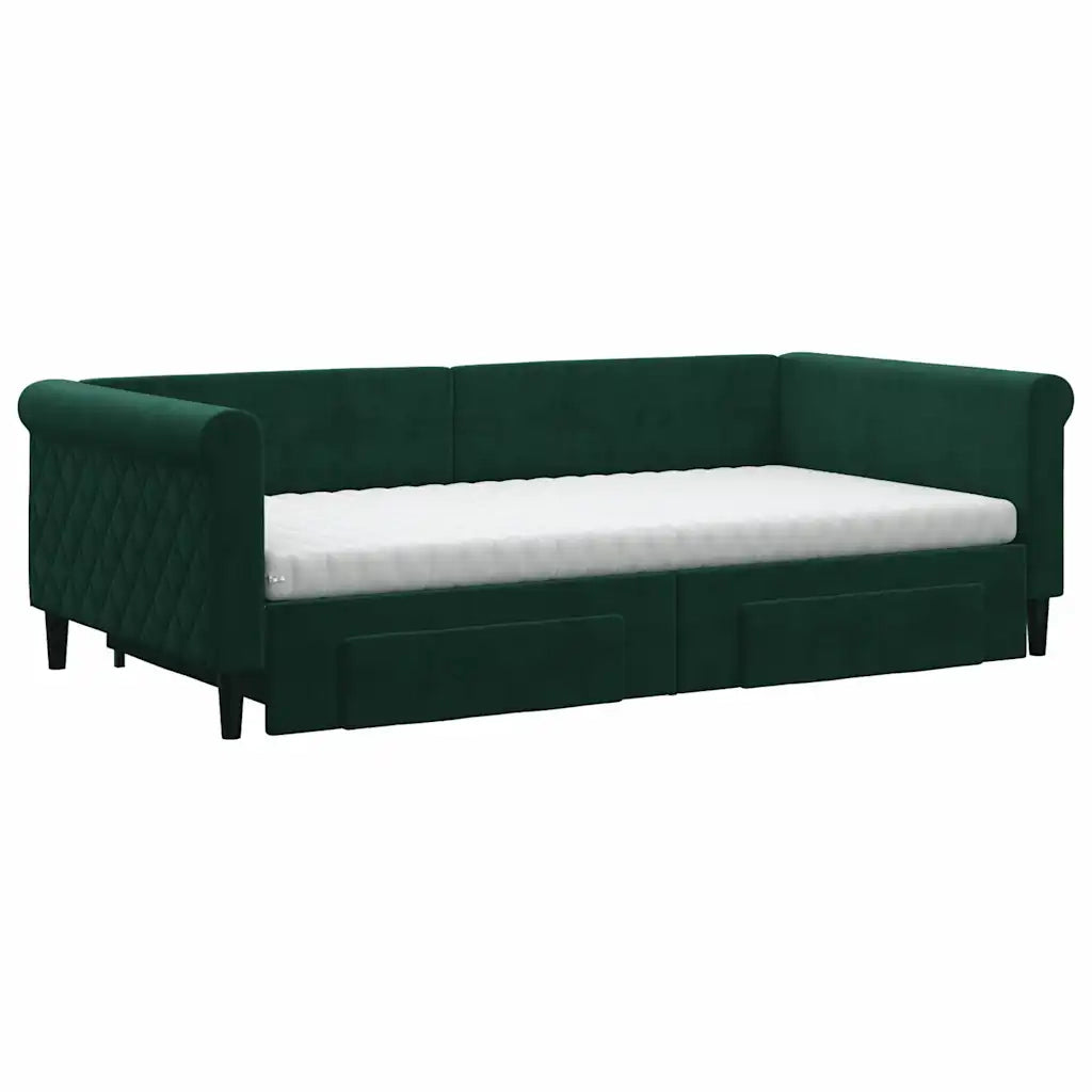 Divano Letto Estraibile Cassetti Verde Scuro 100x200cm Velluto 3197852