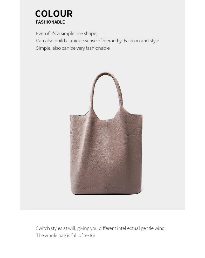 Borsa tote da donna capiente in vera pelle morbida, grigia