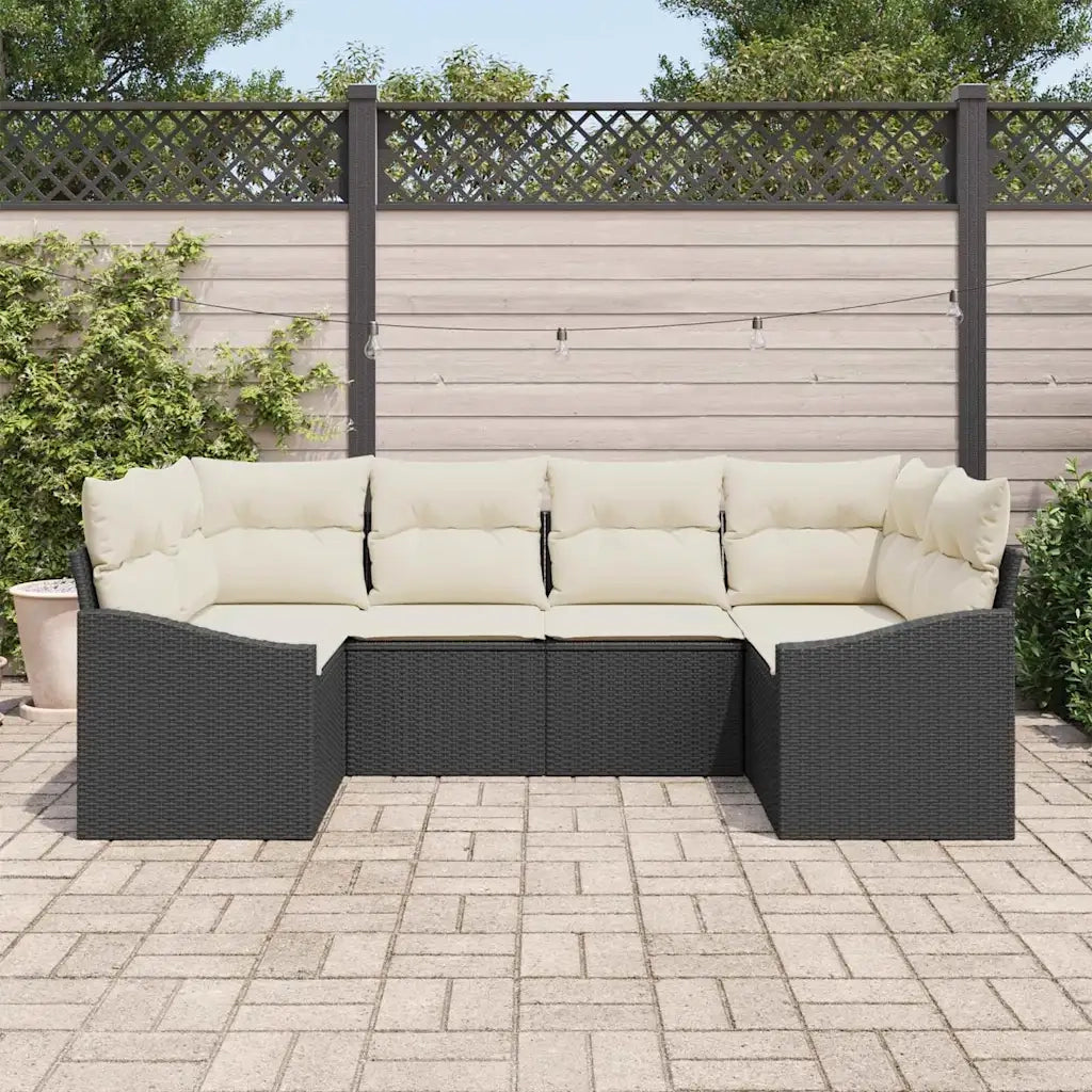 Set Divano da Giardino 6 pcs Nero e Crema polyrattan 3355526