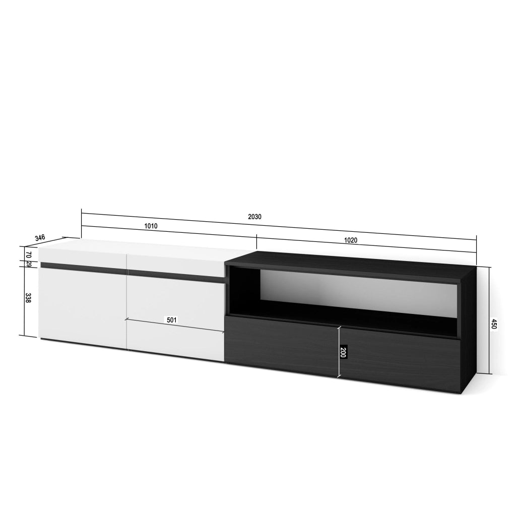 Mobile TV, 200x35x45cm, soggiorno, Per TV fino a 80", Mobile Soggiorno, Bianco e nero RF2172