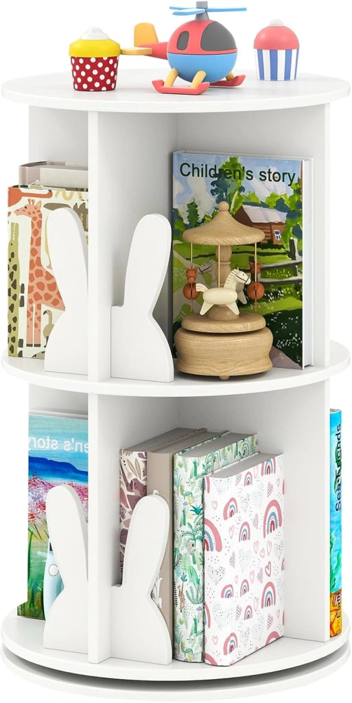 Libreria Girevole per Bambini, Scaffale Moderna in Legno a 2 Ripiani, Libreria Salvaspazio per Soggiorno, Camera da Letto e Studio, 40 x 65 cm (Bianco)