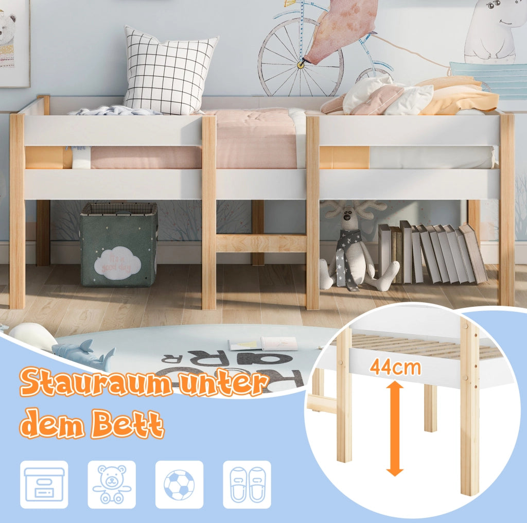 Letto semi-alto per bambini 90x190 cm con 2 cassetti bianco