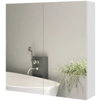 kleankin Armadio da Muro per Bagno con Specchio, Armadietto Portaoggetti, 2 Porte, 3 Livelli, Ripiano Regolabile, 60 x 15 x 60 cm, Bianco