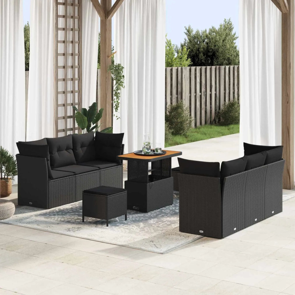 Set Divano da Giardino con cuscino 9 pcs Nero polyrattan 3361439