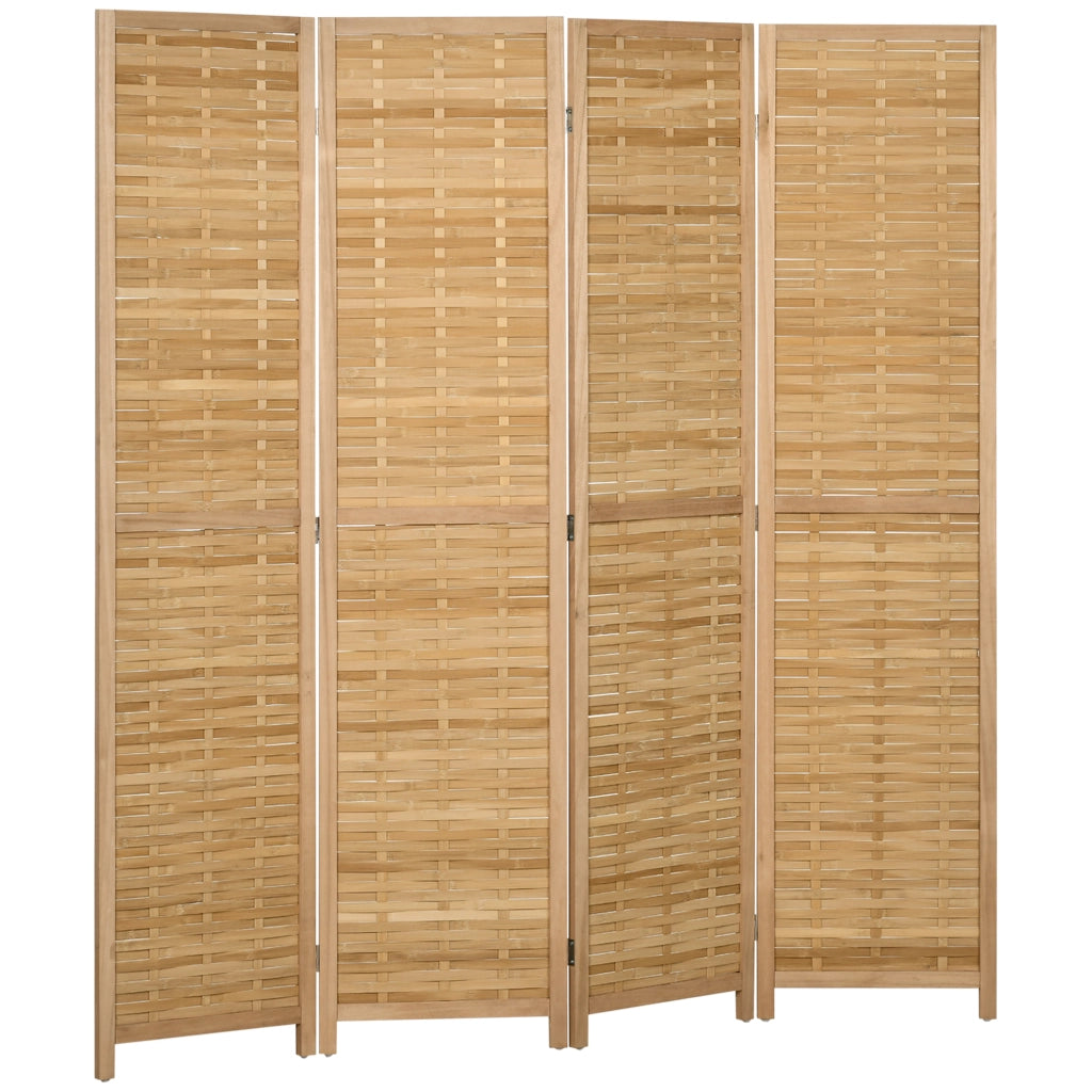 Paravento a 4 pannelli in bambù, 160 x 170 cm, divisorio pieghevole con piedini antiscivolo, colore Natural Wood