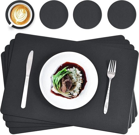 Set di placchette e sottopanchine da 4 pezzi - lavabile e antiscivolo con finitura in pelle.