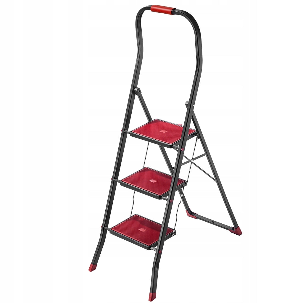 Scala in acciaio KADAX a 3 gradini, pieghevole, per uso domestico, robusta, portata 150 kg.