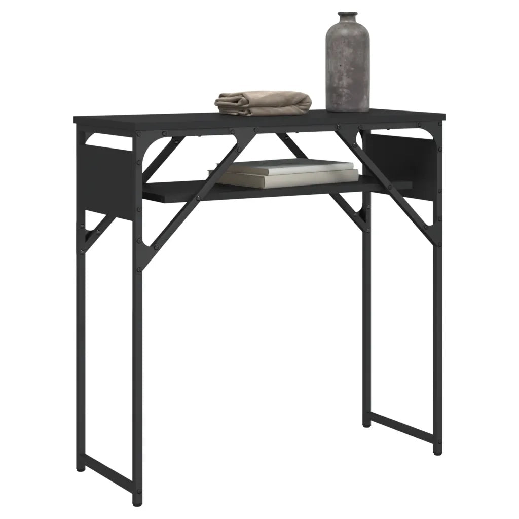 Tavolo Consolle con Ripiano Nero 75x30x75cm Legno Multistrato 837797