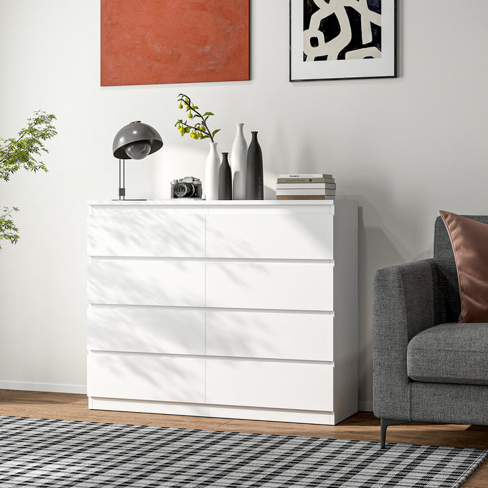 Cassettiera 8 Cassetti 120x39x100 cm con Maniglie Scanalate in Legno Bianco