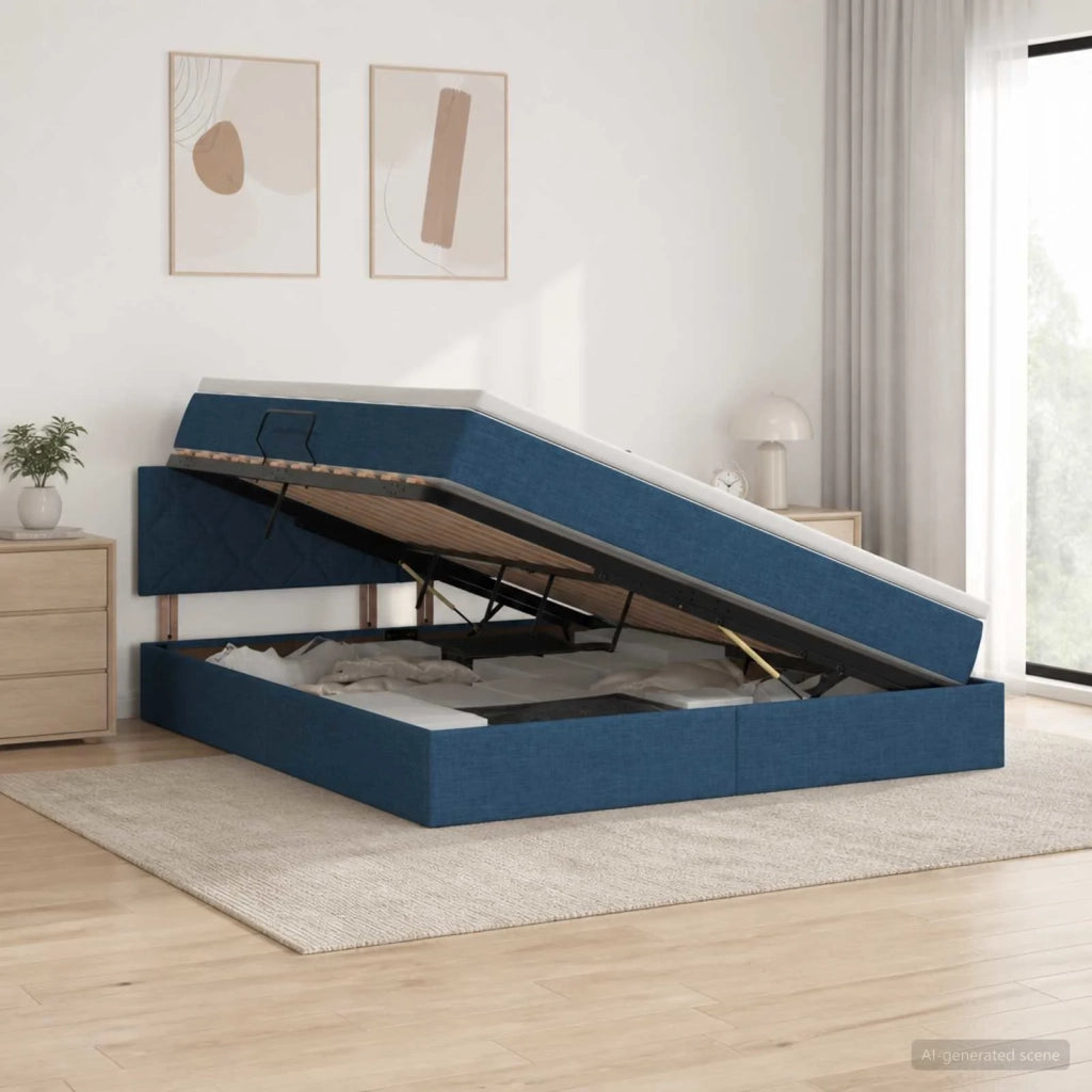 Letto con contenitore LED e materasso Blu 160 x 200 cm Tessuto 3459140