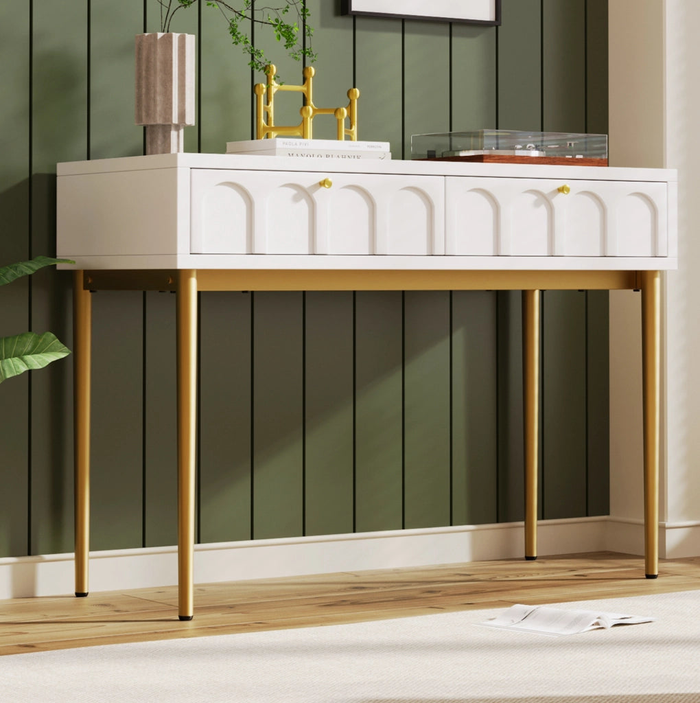 Toeletta con 2 cassetti in crema bianco, 100x45x76,5 cm