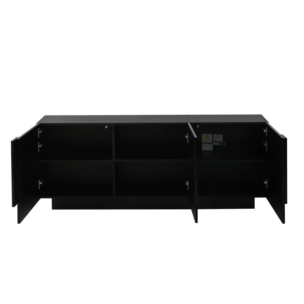 Credenza con 3 ante e 6 vani; finitura lucida - per soggiorno - 160×35×60 cm - nero