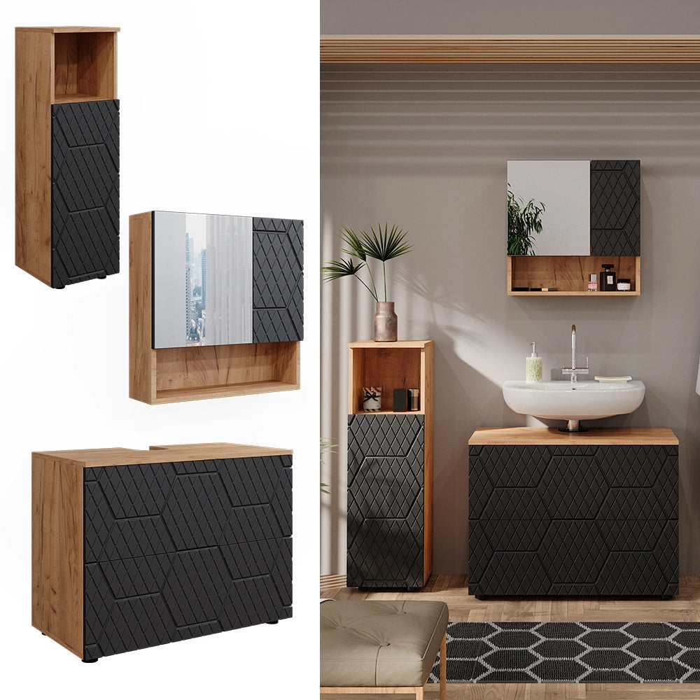 Vicco Set mobili bagno Antracite con struttura a nido d'ape 3 pezzi, con cabinet midi